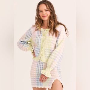 LOVESHACKFANCY Keoni Cardigan Sweater Plaid Gingham Mint Jelly Rainbow XL BNWOT
